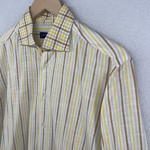 LA CAMICERIA Shirt Mens M Italiana Striped Button Up Long Sleeve Cotton Yellow - Picture 1 of 12